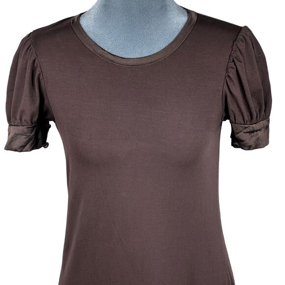 Bebe Y2K Dress Sz Small Brown Silk Trim Puff Sleeve Goblincore Fairy Vintage USA - Picture 4 of 12